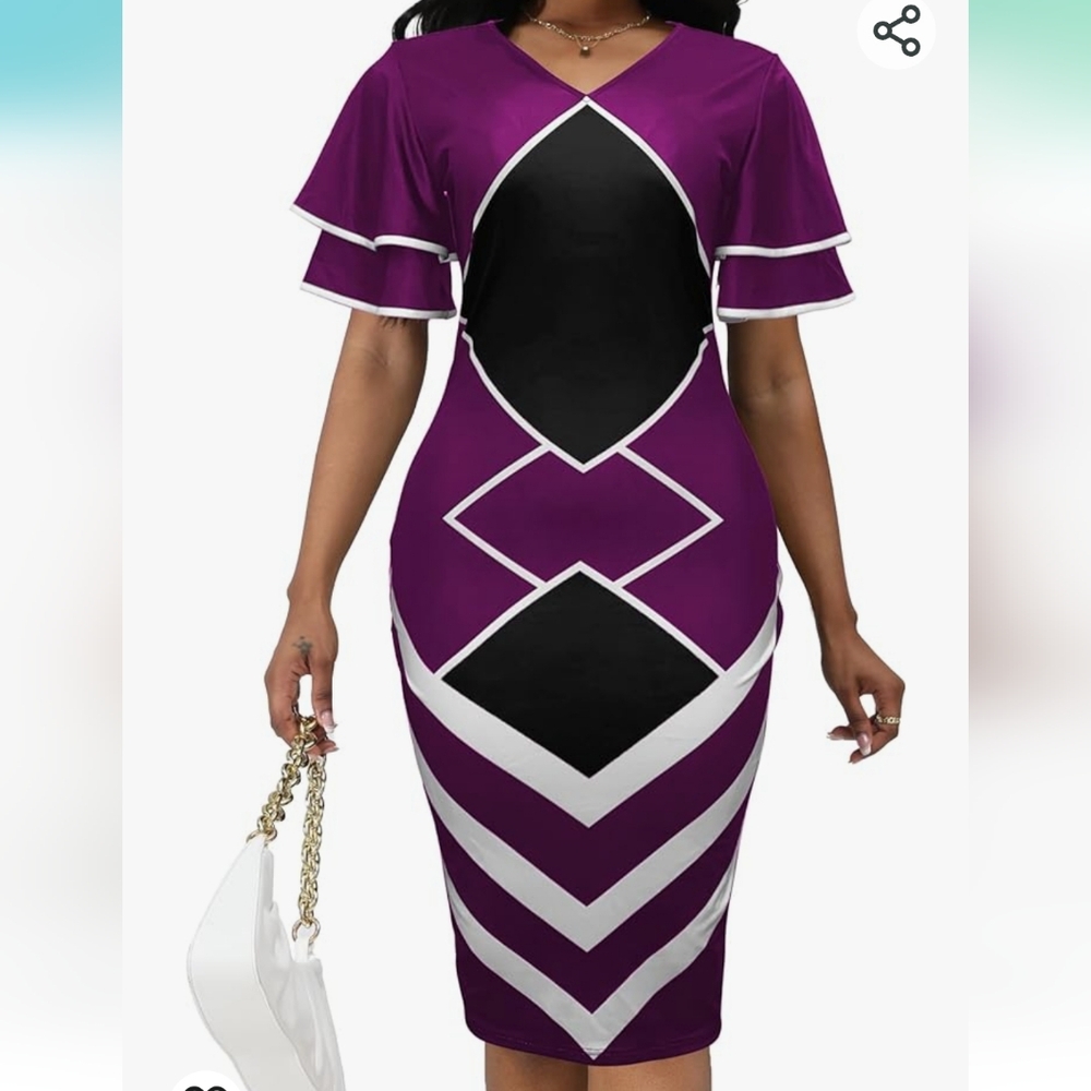 VisiChenup Women's Sexy Pencil Dress Ruffles Sleeve Bodycon Church Midi Dresses